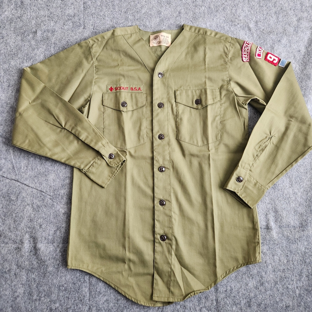 Boy Scouts of America Vinatge BSA Shirt Men M Green Long Sleeve Carrizo Texas 